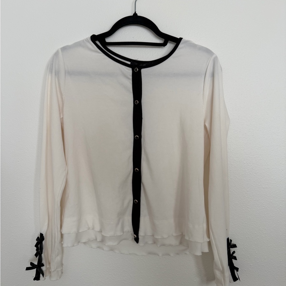 Badgley Mischka Cream and Black Button Down Shirt